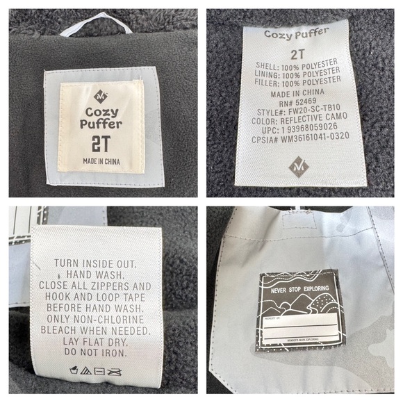 Members Mark Reflective Gray Camo Full Zip Winter Puffer Jacket New Nwt Size 2T - Picture 13 of 15